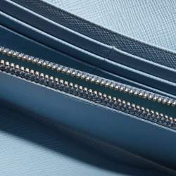 Pre Owned Prada Light Blue Saffiano Leather Metal Bar Flap Continental Wallet