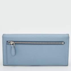 Pre Owned Prada Light Blue Saffiano Leather Metal Bar Flap Continental Wallet