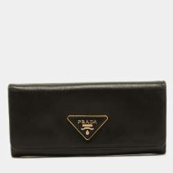 Pre Owned Prada Black Saffiano Lux Leather Flap Continental Wallet