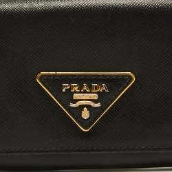 Pre Owned Prada Black Saffiano Lux Leather Flap Continental Wallet