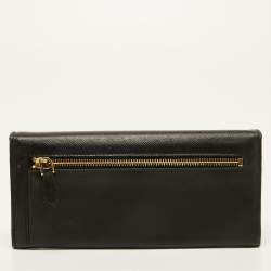 Pre Owned Prada Black Saffiano Lux Leather Flap Continental Wallet