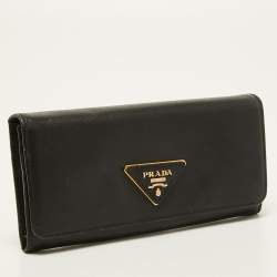 Pre Owned Prada Black Saffiano Lux Leather Flap Continental Wallet