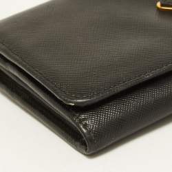 Pre Owned Prada Black Saffiano Lux Leather Flap Continental Wallet