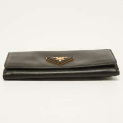 Pre Owned Prada Black Saffiano Lux Leather Flap Continental Wallet