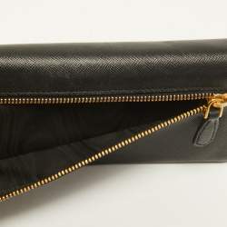 Pre Owned Prada Black Saffiano Lux Leather Flap Continental Wallet