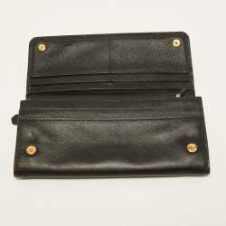 Pre Owned Prada Black Saffiano Lux Leather Flap Continental Wallet