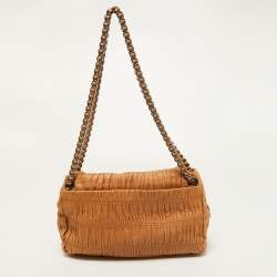 Prada Beige Gaufre Leather Flap Chain Shoulder Bag
