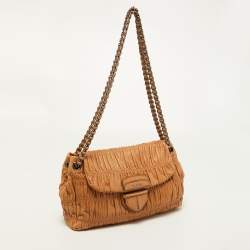 Prada Beige Gaufre Leather Flap Chain Shoulder Bag