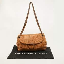 Prada Beige Gaufre Leather Flap Chain Shoulder Bag