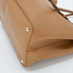 Pre Owned Prada Light Brown Saffiano Leather Cuir Covered Strap Double Tote
