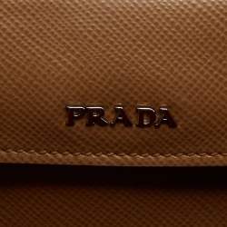 Pre Owned Prada Light Brown Saffiano Leather Cuir Covered Strap Double Tote