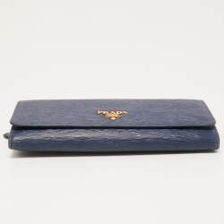 Prada Blue Vitello Move Leather Continental Wallet