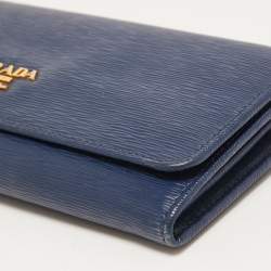 Prada Blue Vitello Move Leather Continental Wallet