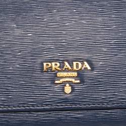 Prada Blue Vitello Move Leather Continental Wallet