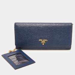 Prada Blue Vitello Move Leather Continental Wallet