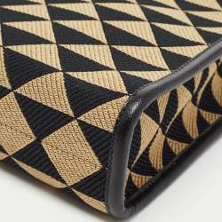 Prada Beige/Black Triangle Canvas and Leather Symbole Tote