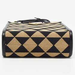 Prada Beige/Black Triangle Canvas and Leather Symbole Tote