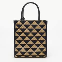 Prada Beige/Black Triangle Canvas and Leather Symbole Tote