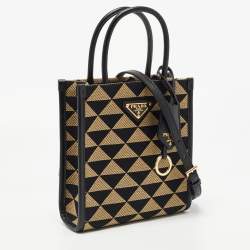 Prada Beige/Black Triangle Canvas and Leather Symbole Tote