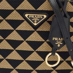 Prada Beige/Black Triangle Canvas and Leather Symbole Tote