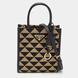 Prada Beige/Black Triangle Canvas and Leather Symbole Tote