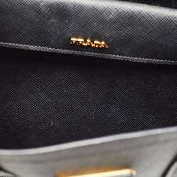 Pre Owned Prada Black Saffiano Cuir Leather Medium Double Handle Tote