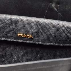 Pre Owned Prada Black Saffiano Cuir Leather Medium Double Handle Tote
