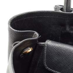 Pre Owned Prada Black Saffiano Cuir Leather Medium Double Handle Tote