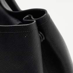 Pre Owned Prada Black Saffiano Cuir Leather Medium Double Handle Tote