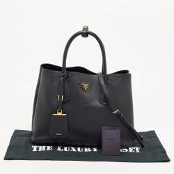 Pre Owned Prada Black Saffiano Cuir Leather Medium Double Handle Tote