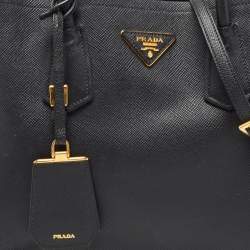 Pre Owned Prada Black Saffiano Cuir Leather Medium Double Handle Tote