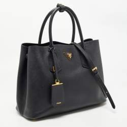 Pre Owned Prada Black Saffiano Cuir Leather Medium Double Handle Tote