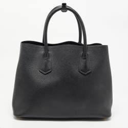 Pre Owned Prada Black Saffiano Cuir Leather Medium Double Handle Tote