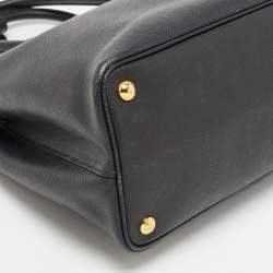 Pre Owned Prada Black Saffiano Cuir Leather Medium Double Handle Tote