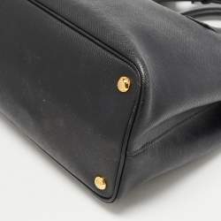 Pre Owned Prada Black Saffiano Cuir Leather Medium Double Handle Tote