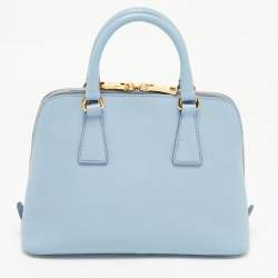 Prada Blue Saffiano Lux Leather Small Promenade Satchel