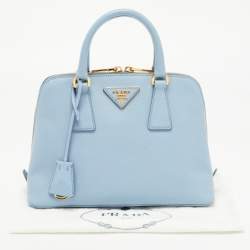 Prada Blue Saffiano Lux Leather Small Promenade Satchel