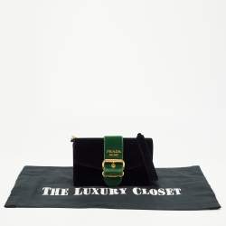 Pre Owned Prada Black/Green Velvet Cahier Shoulder Bag