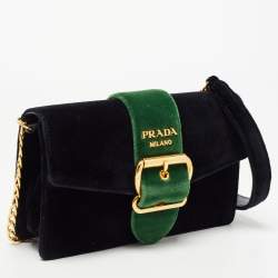 Pre Owned Prada Black/Green Velvet Cahier Shoulder Bag