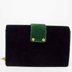 Pre Owned Prada Black/Green Velvet Cahier Shoulder Bag