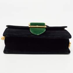 Pre Owned Prada Black/Green Velvet Cahier Shoulder Bag