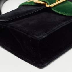 Pre Owned Prada Black/Green Velvet Cahier Shoulder Bag