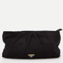 Pre Owned Prada Black Pleated Rosa Satin Petal Clutch