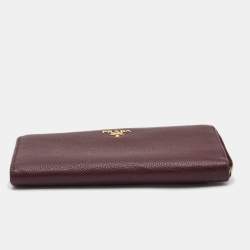 Pre Owned Prada Burgundy Leather Zip Around Continental Wallet