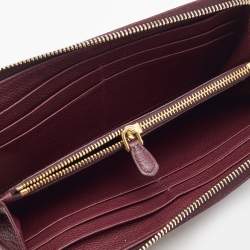 Pre Owned Prada Burgundy Leather Zip Around Continental Wallet