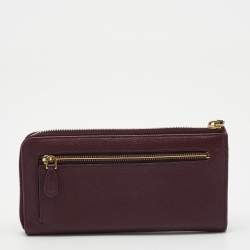 Pre Owned Prada Burgundy Leather Zip Around Continental Wallet