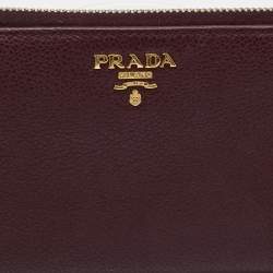 Pre Owned Prada Burgundy Leather Zip Around Continental Wallet