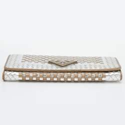 Pre Owned Prada Metallic Brown/Silver Woven Leather Flap Continental Wallet