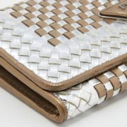 Pre Owned Prada Metallic Brown/Silver Woven Leather Flap Continental Wallet