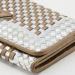 Pre Owned Prada Metallic Brown/Silver Woven Leather Flap Continental Wallet